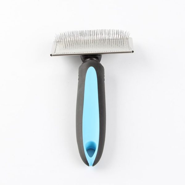 Curved fine-pin pet deshedding dematting grooming brush