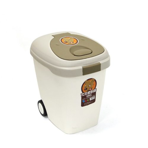 Dog food container with wheel