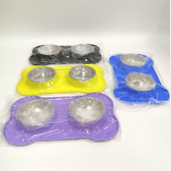 Wholesale non-slip silicone pet dog cat twin feeding bowl from China