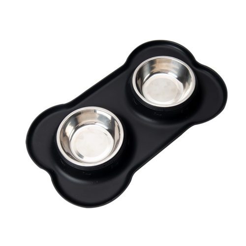 Stainless Steel Pet Double Bowl with Silicone Mat