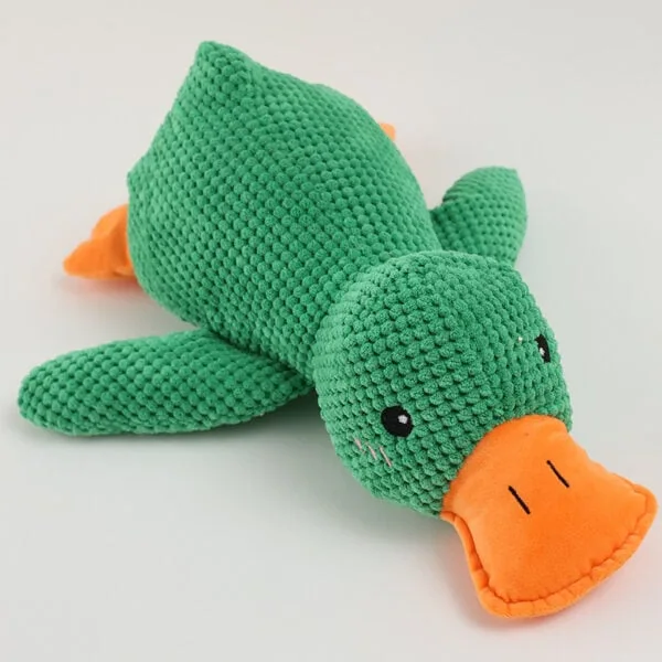 Green duck squeacky plush dog toy