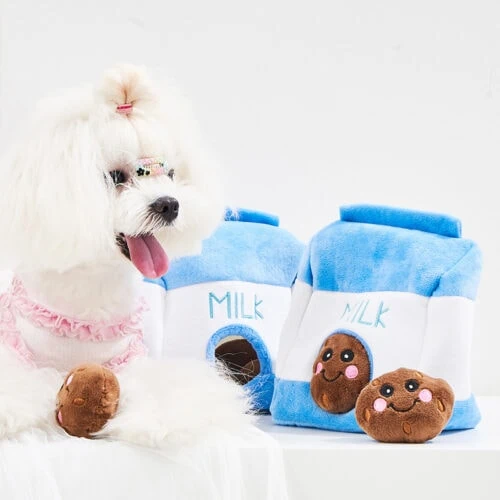 Bulk milk puzzle plush dog toy