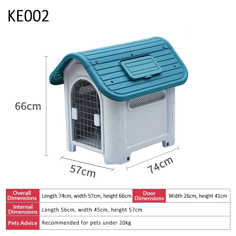 Blue plastic kennel with air vents