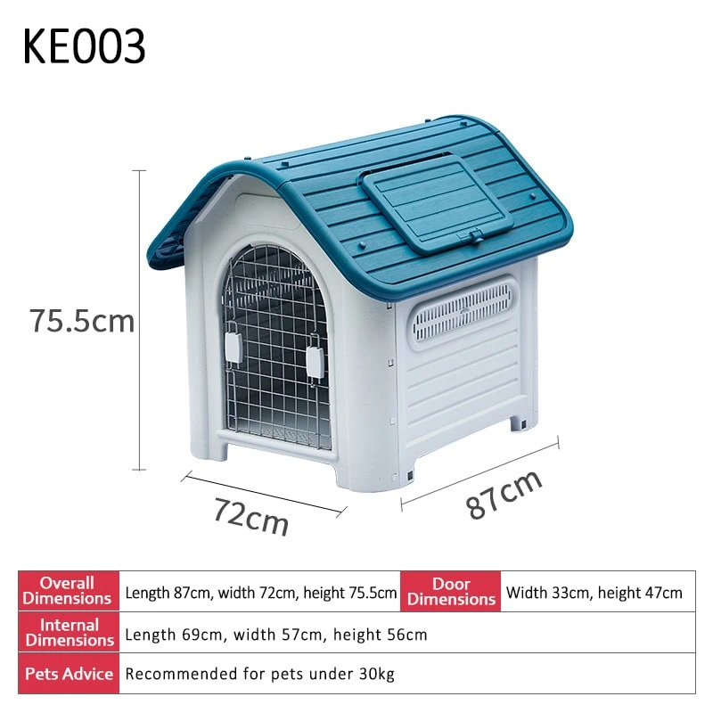 Blue plastic large kennel with air vents