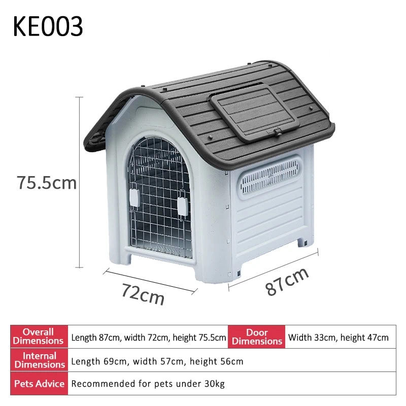 Gray plastic large kennel with air vents