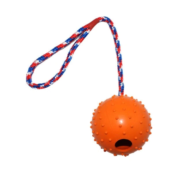 Bulk throwing ball dog toy with rope