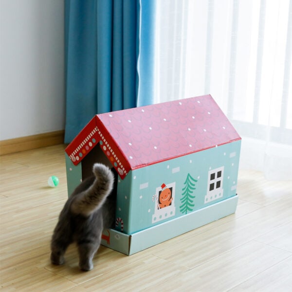 Christmas Cat House with Scratcher