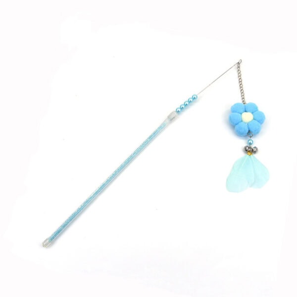 Flower Cat Teaser Wand with Feathers and Bells