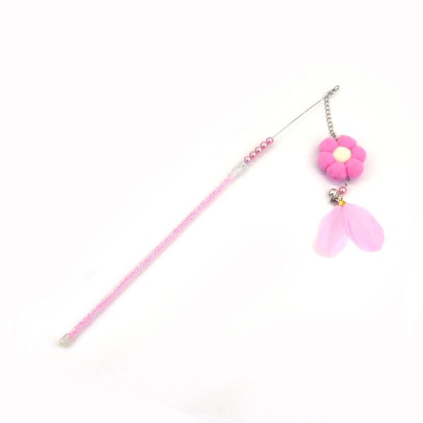 Flower Cat Teaser Wand with Feathers and Bells