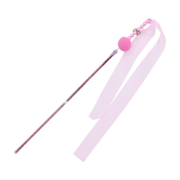 Ribbon Cat Teaser Wand with Pom Pom and Bell