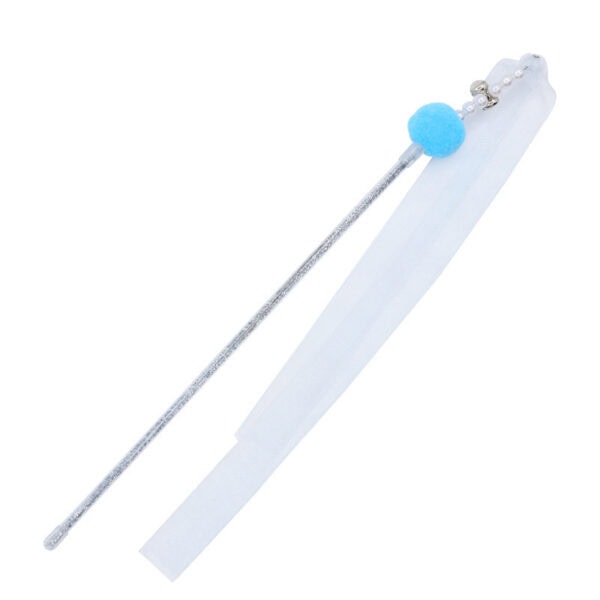 Ribbon Cat Teaser Wand with Pom Pom and Bell