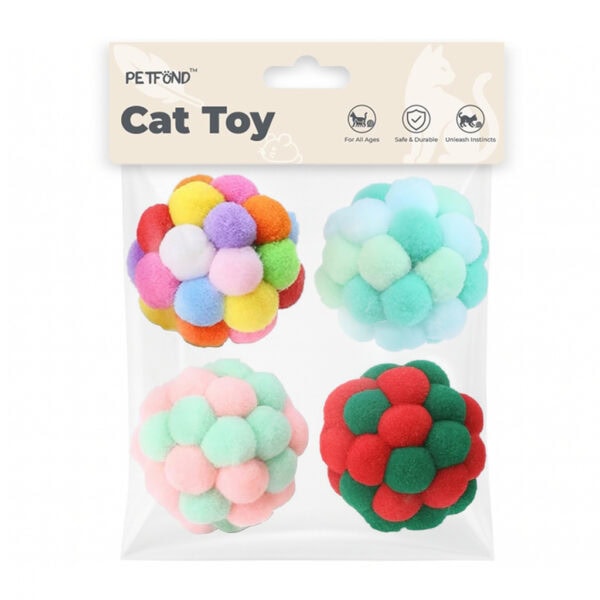 Crinkle Sound Pom-Pom Cat Balls – 4-Pack Colorful Rolling Toys