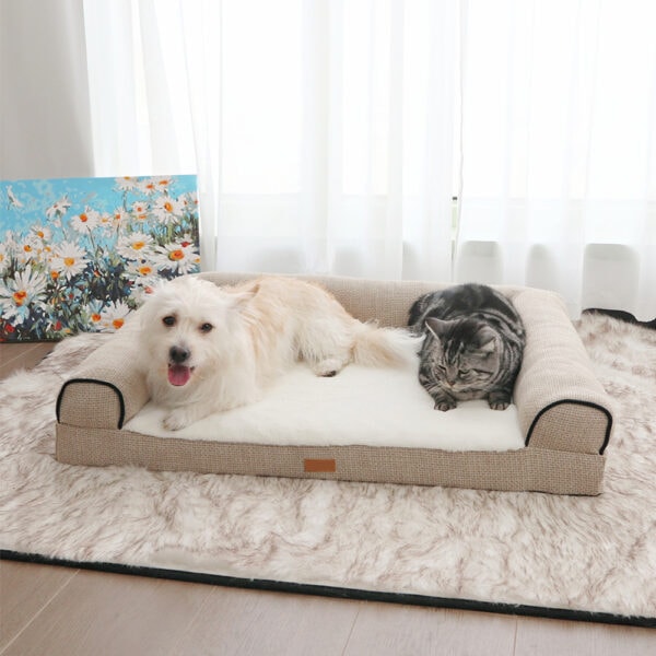 Linen & Shearling Bolster Lounger Pet Bed