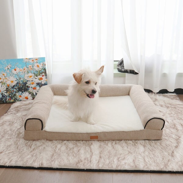 Linen & Shearling Bolster Lounger Pet Bed