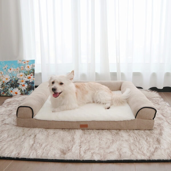 Linen & Shearling Bolster Lounger Pet Bed