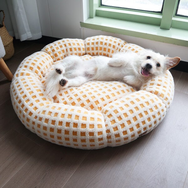 Cream Bouclé Round Donut Bed