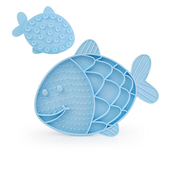 Fish-Shaped Dual-Texture Pet Lick Mat with Mini Fish Accent