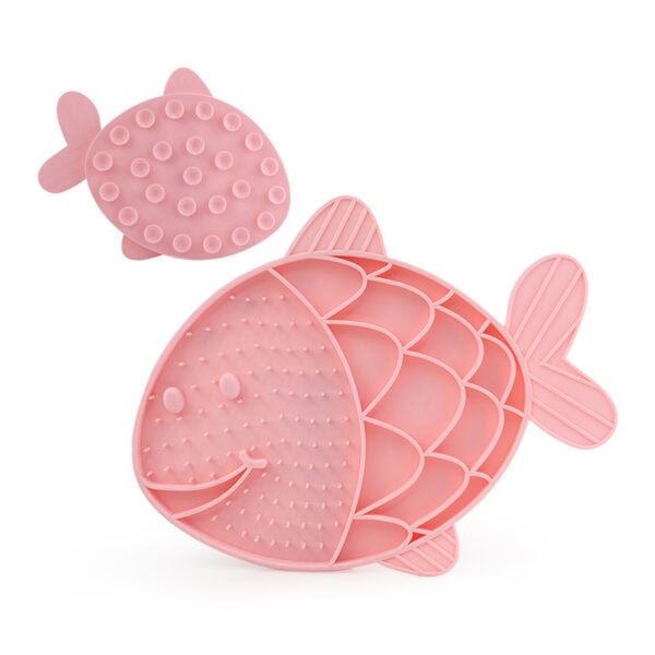 Fish-Shaped Dual-Texture Pet Lick Mat with Mini Fish Accent