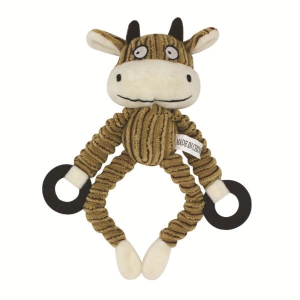 Corduroy Animal Dog Toy with Rubber Rings
