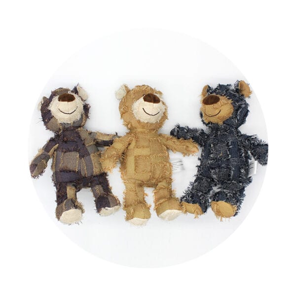 Canvas Patchwork Bear Squeaky Dog Toy