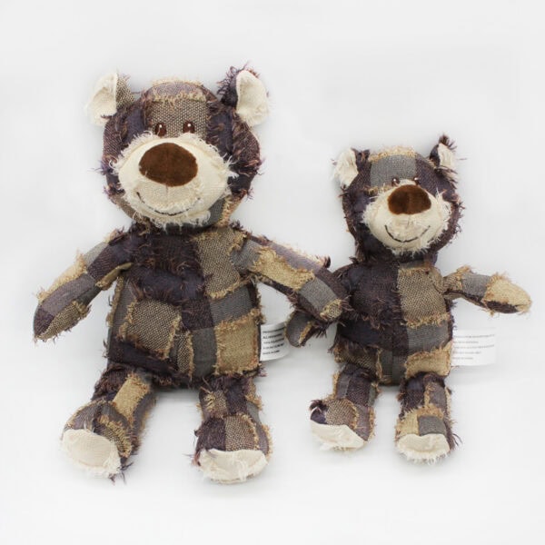 Canvas Patchwork Bear Squeaky Dog Toy