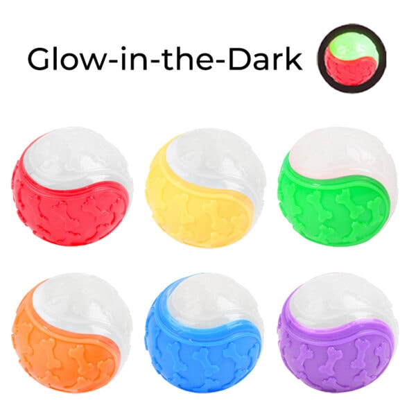Glow-in-the-Dark TPR Squeaky Dog Ball with Bone Pattern - Medium / Large