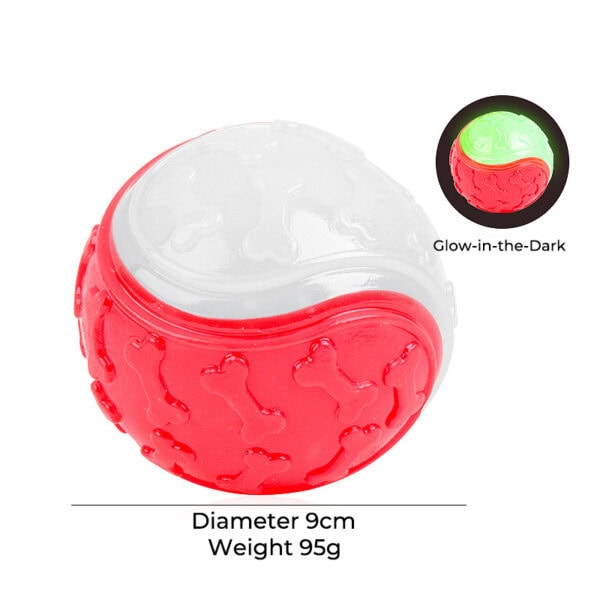 Glow-in-the-Dark TPR Squeaky Dog Ball with Bone Pattern - Medium / Large
