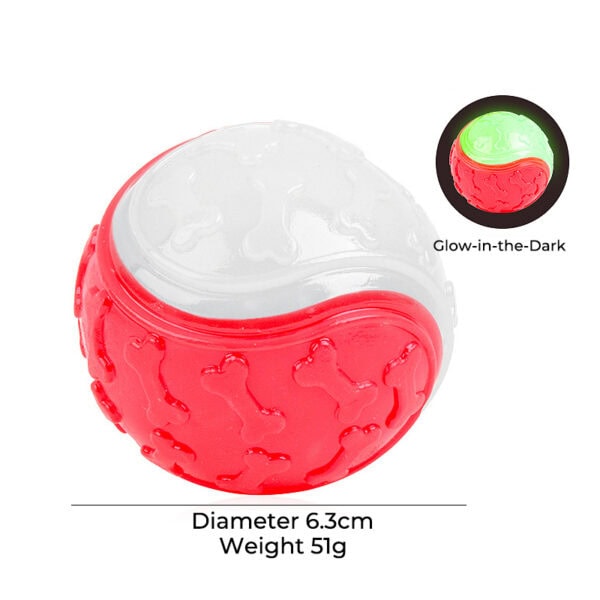Glow-in-the-Dark TPR Squeaky Dog Ball with Bone Pattern - Medium / Large